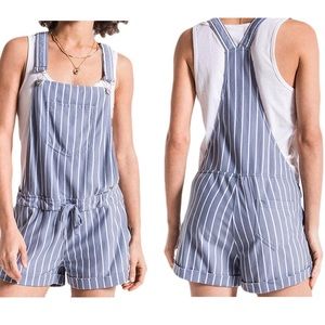 Z Supply Blue Pinstripe Terry Short Overalls
